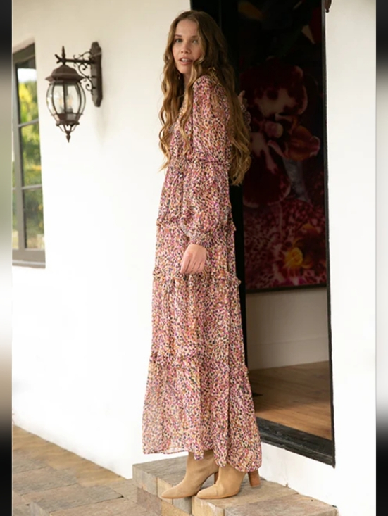 Hale Bob Dresses & Skirts - Hale Bob XSmall L/S Maxi, V Neck, Ruffle Sleeves, Cinched Waist, Maxi Dress